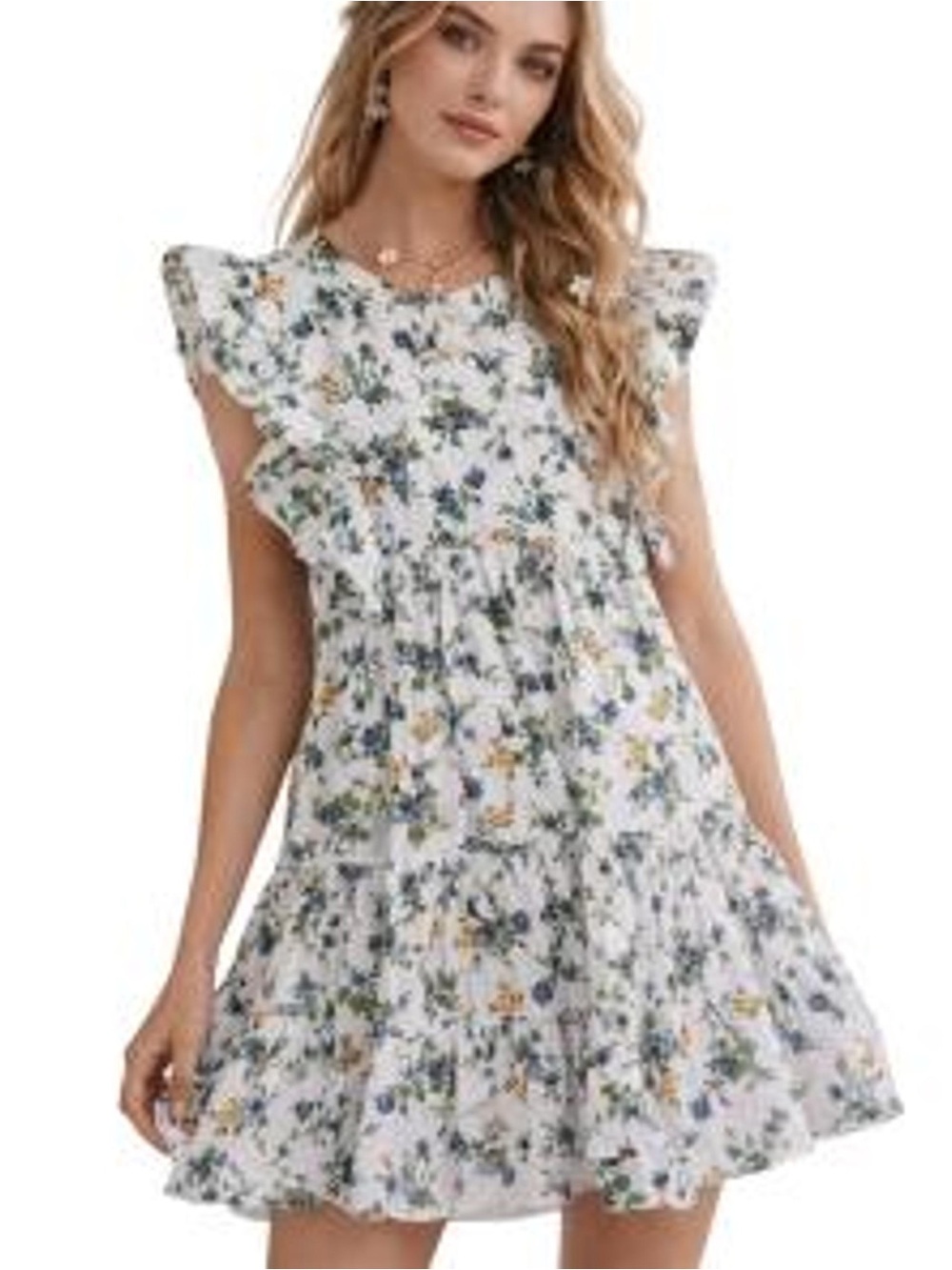 Zara Floral Ruffle Tiered Mini Dress in White, Size Small, NWOT